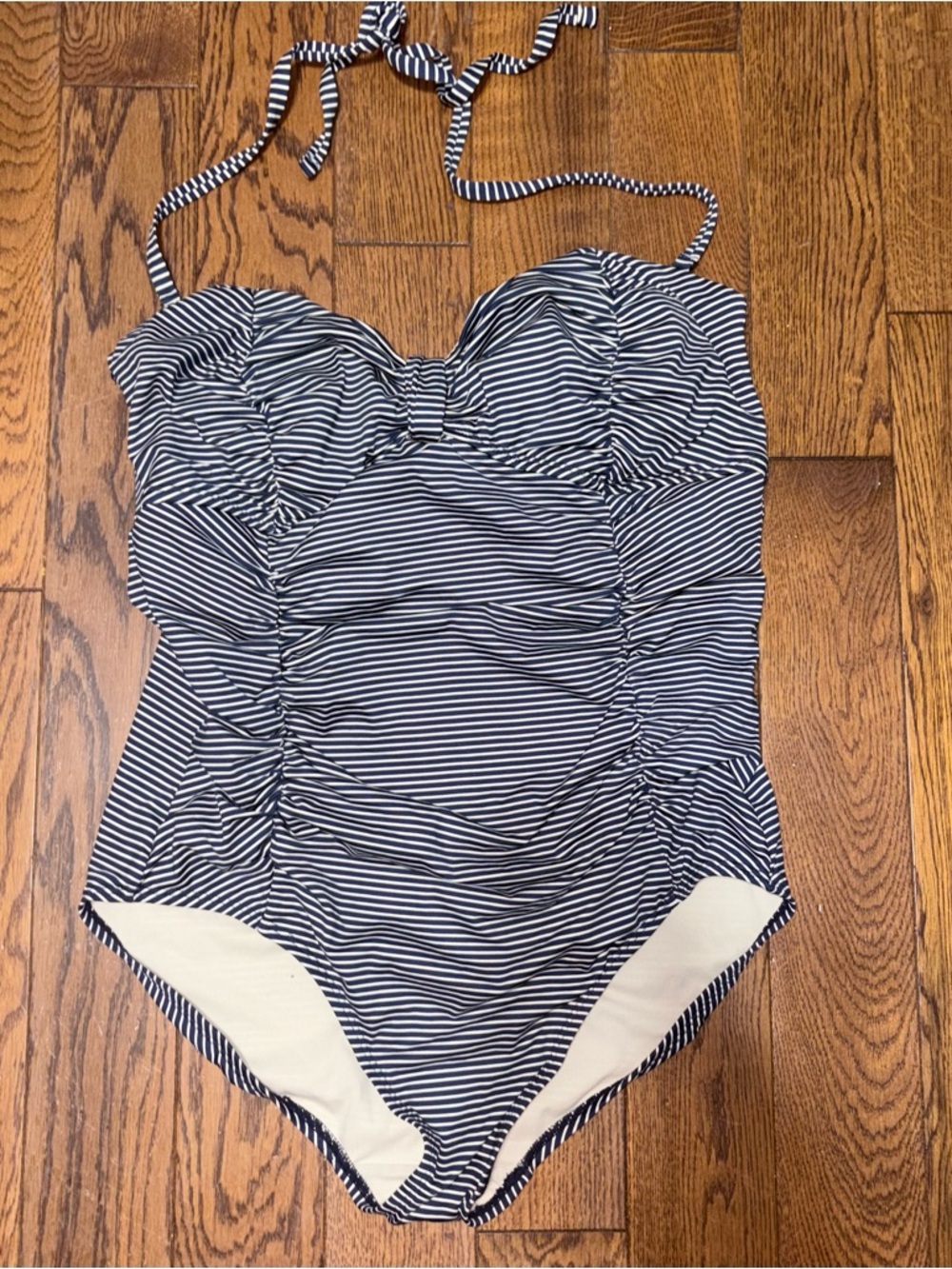 Y2K Large halter Striped Navy & White womens pin-up style Swimsuit Merona